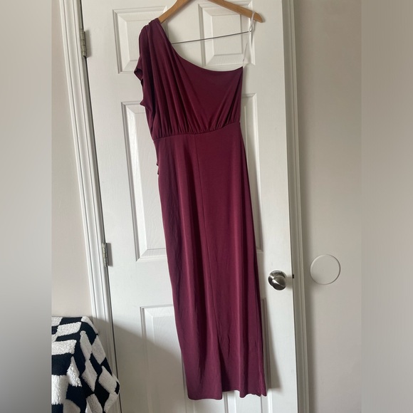Lulus Take Me Out Washed Plum One-Shoulder Maxi Dress 0361 - Picture 5 of 6